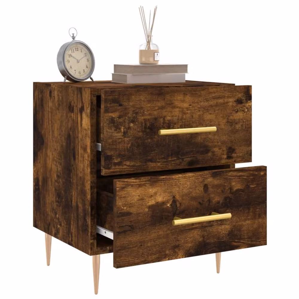 Berkfield Home Modern Bedside Cabinets, 2 Piece Set in Smoked Oak Brown, W/D/H: 40 x 35 x 47.5 cm – 4