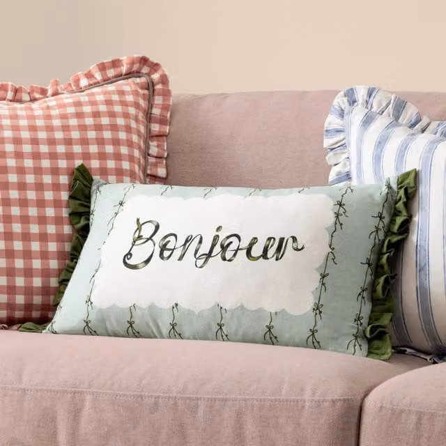 furn Bonjour Cotton Ruffle Decorative Cushion in Green, W/D/H: 50 x 30 x 30 cm – 1