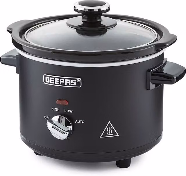 Geepas 1.5 l Slow Cooker with 3 Temperature Settings and Tempered Glass Lid in Black