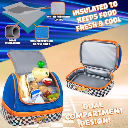 Hot Wheels Insulated Kids Lunch Bag with Dual Compartments in Blue – 4