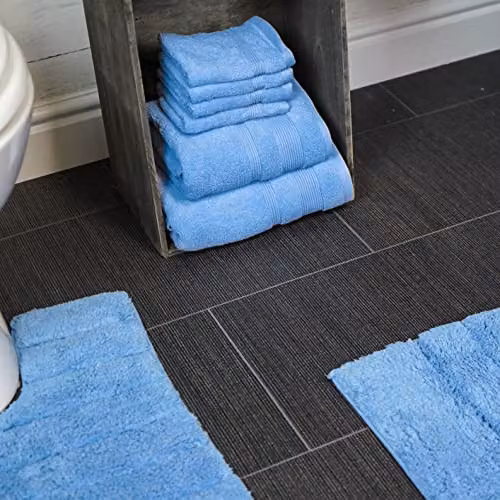 Allure Bath Fashions 2 Piece Ribbed Cotton Bath and Pedestal Toilet Mat Set in Blue – 2