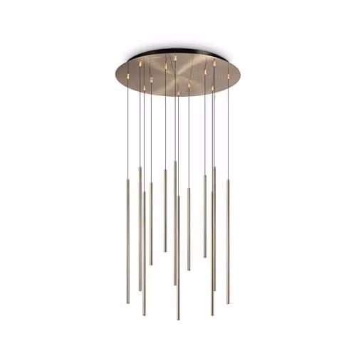 Ideal Lux Filo 12 Drop Cluster Pendant Ceiling Light in Brass with Warm White 3000K Glow