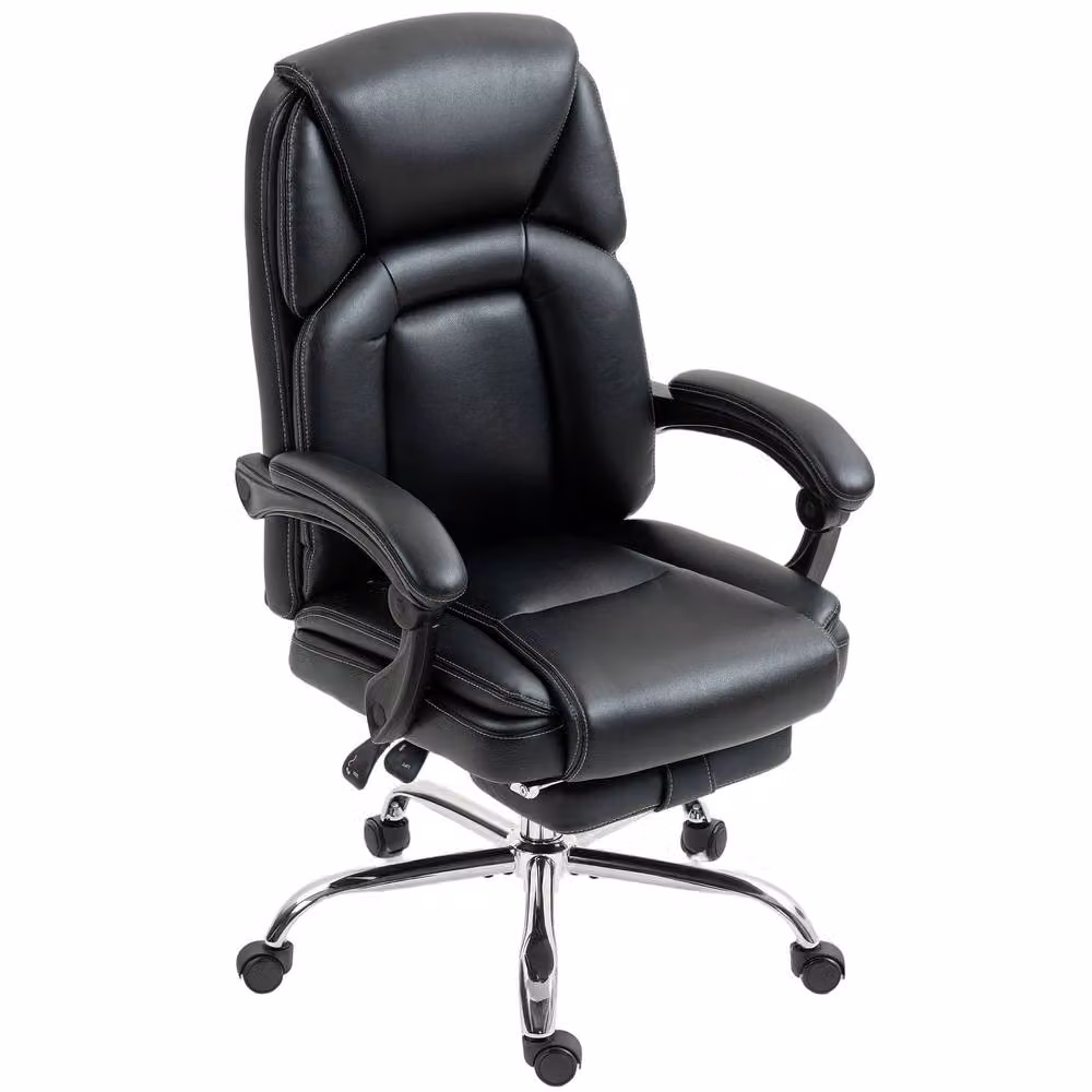 Rolipo Black Faux Leather Reclining Executive Office Chair with Footrest and Headrest – 2