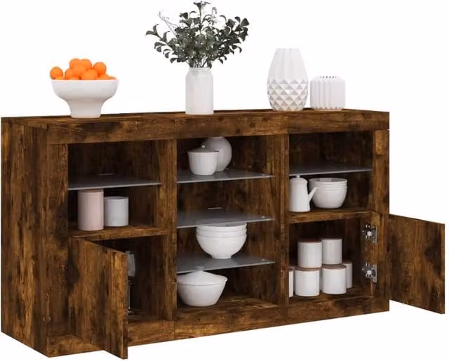 Berkfield Home Modern Sideboard with Integrated LED Lights in Smoked Oak Brown, W/D/H: 123 x 37 x 67 cm – 1