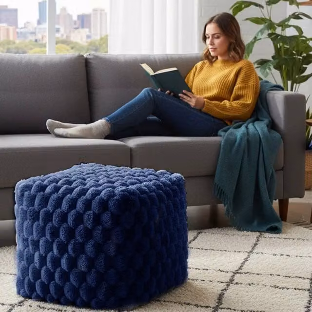 Home Republic Chunky Popcorn Faux Fur Bean Bag in Blue, W/D/H: 43 x 43 x 43 cm – 1