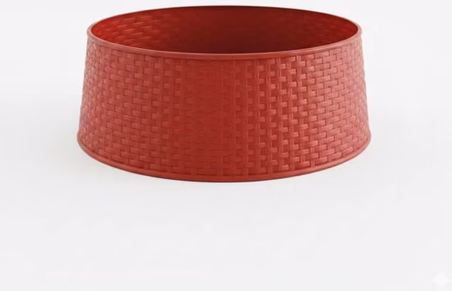 Pegdev Red and White Rattan Style Round Tabletop Christmas Tree Skirt
