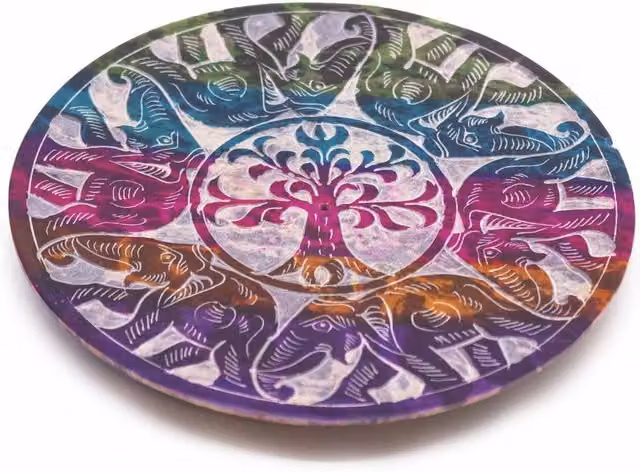 KDMD Lucky Elephants Soapstone Incense Holder in Multicolour with 6 Elephant Disc Design – 1