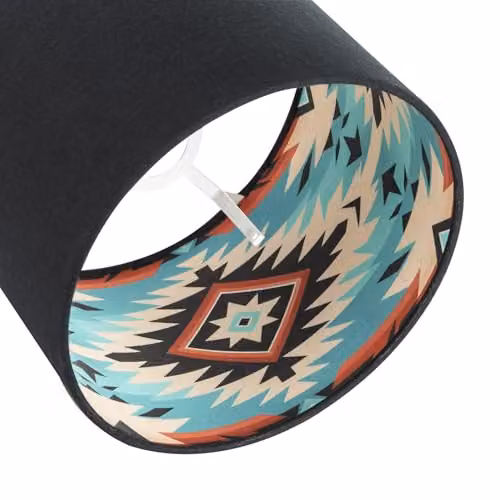 Happy Homewares Modern Aztec Designed Cylinder Lamp Shade in Black, Red and Petrol Linen Fabric, W/D/H: 18 x 18 x 25 cm – 2