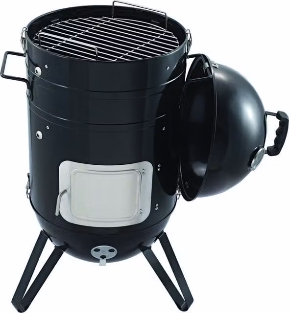 Callow Vertical Tabletop Charcoal Smoker BBQ Grill with Thermometer and Stainless Steel Hanging Rack, Black