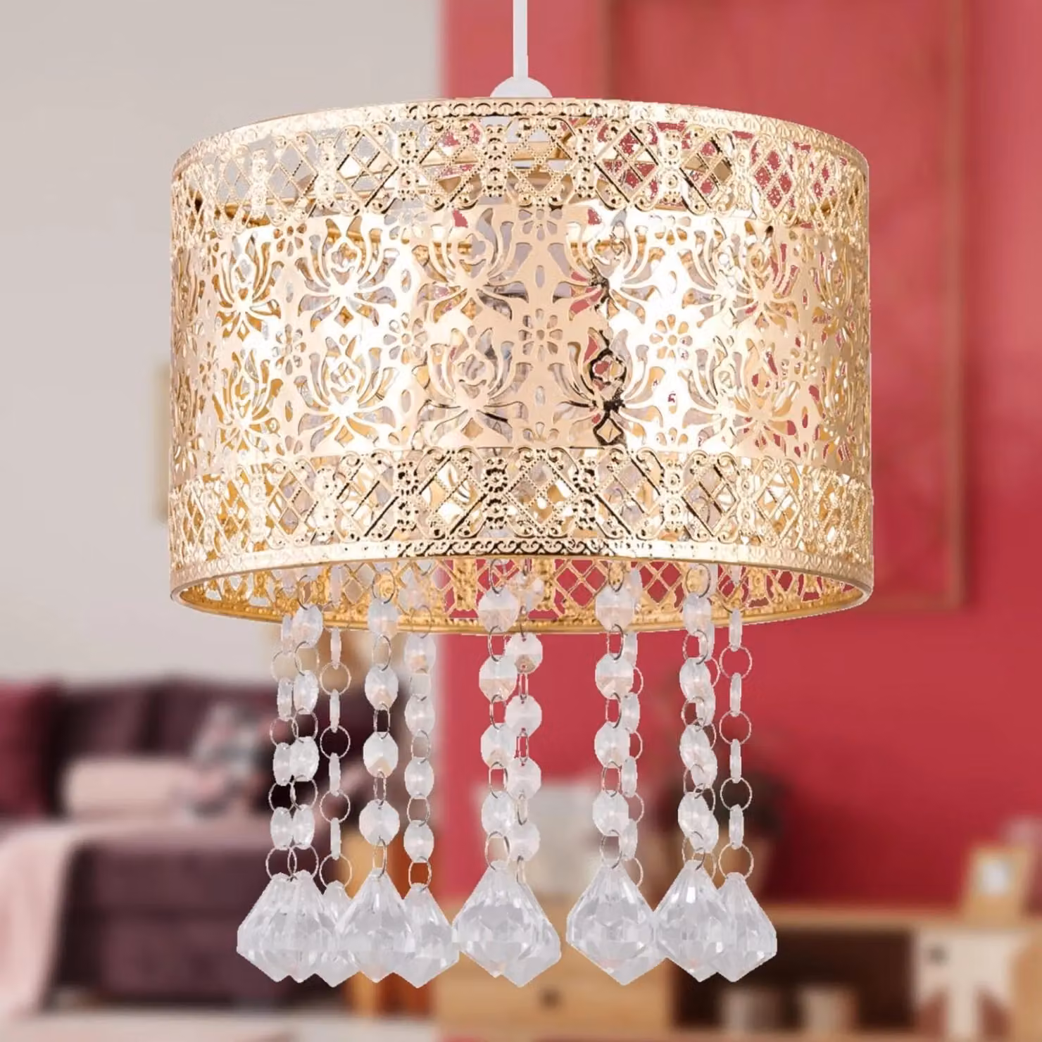 First Choice Lighting Set of 2 Gold Cut Out Jewelled Easy Fit Light Shades – 3