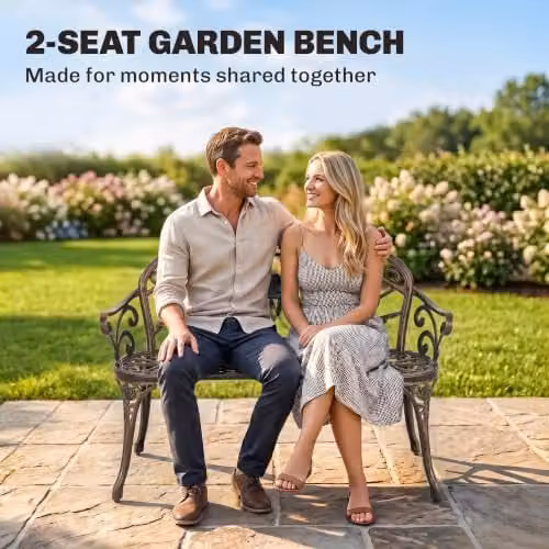 Outsunny Vintage Rose Style Cast Aluminium Garden Bench in Bronze Tone, W/D/H: 78 x 54 x 54 cm – 7