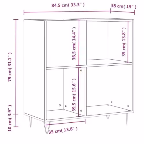 vidaXL Record Cabinet in Brown Oak and Metal, W/D/H: 89 x 38 x 84.5 cm – 3