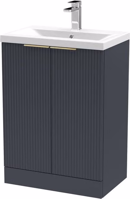 Balterley Fluted Front 2 Soft Close Door Vanity Basin Unit, Dark Grey, W: 60 cm, H: 85 cm – 1