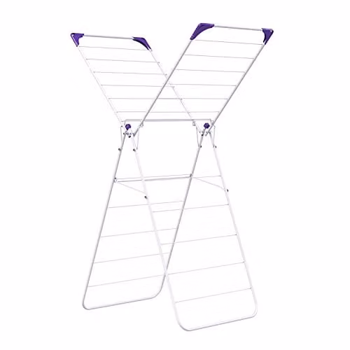 Minky Essential X Wing Indoor Clothes Airer, White Steel, Foldable with Wing Arms