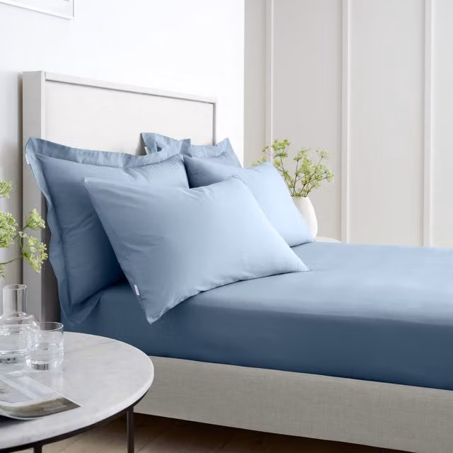 Bianca 200 Thread Count Cotton Percale Fitted Sheet Blue W/D/H: 90 x 190 x 32 cm – 1