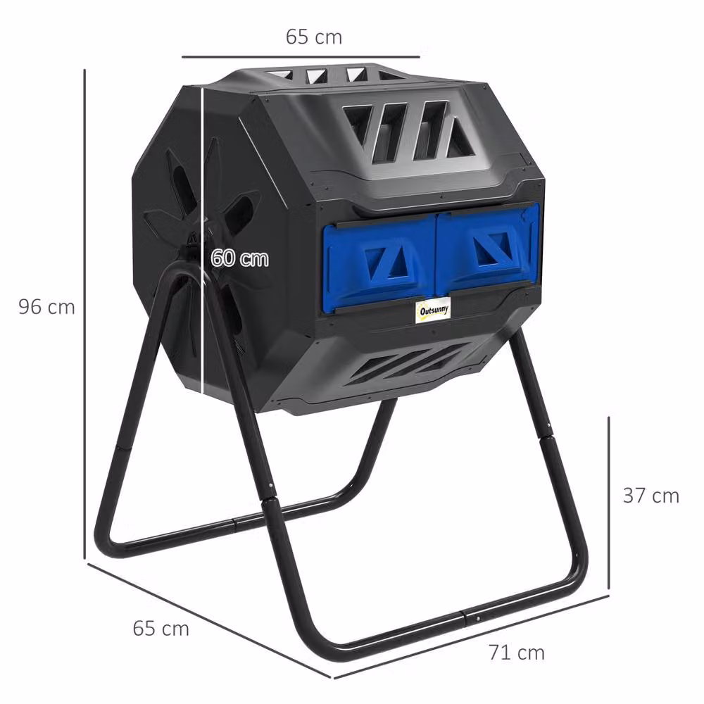 STILVORA 160L Rotating Dual Chamber Compost Bin in Black, W/D/H: 120 x 65 x 96 cm – 3