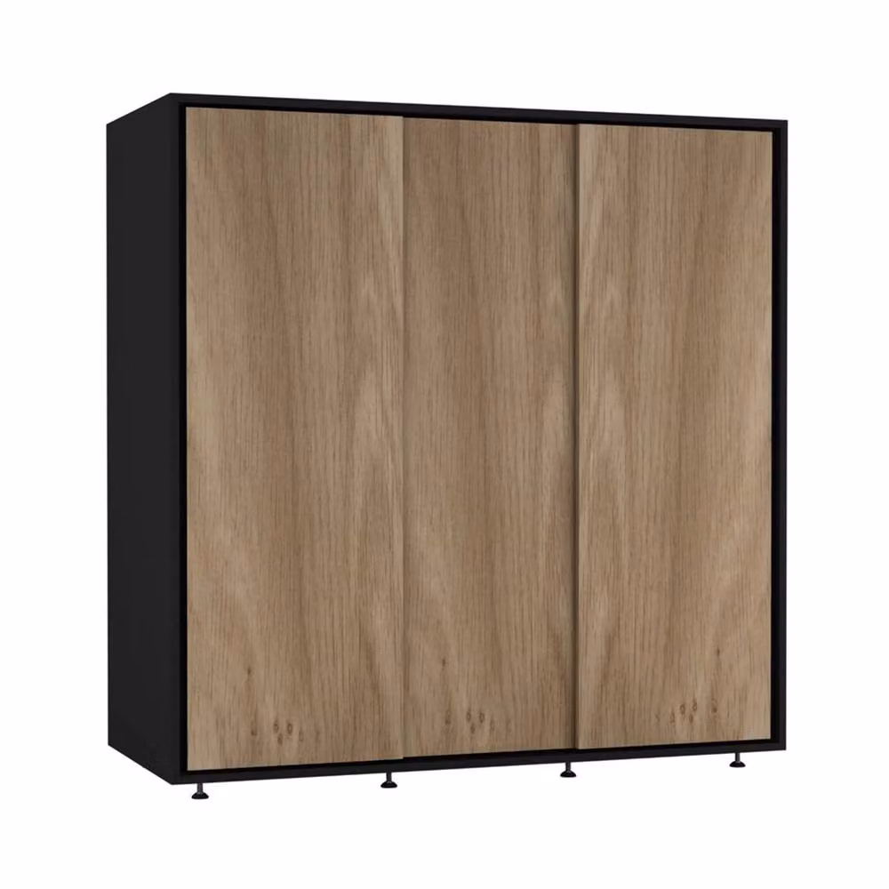 FORGEVIO Modern Bedroom Wardrobe with Hanging Rail and Oak Doors in Black and Light Oak – 3