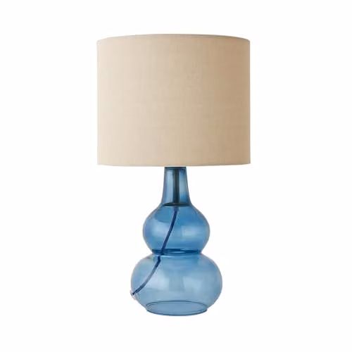 ValueLights Aida Blue and Green Bubble Glass Table Lamp with LED Bulb and Fabric Shade – 1