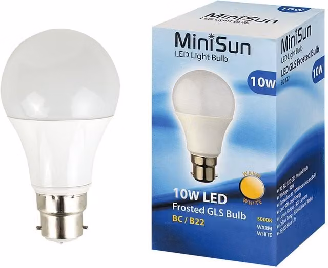 ValueLights 2 Pack B22 White Thermal Plastic GLS LED 10W Warm White 3000K 800lm Light Bulbs