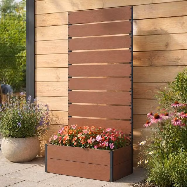 STILVORA Brown Garden Planter with Trellis and Climber Tub, W/D/H: 72 x 34 x 150 cm