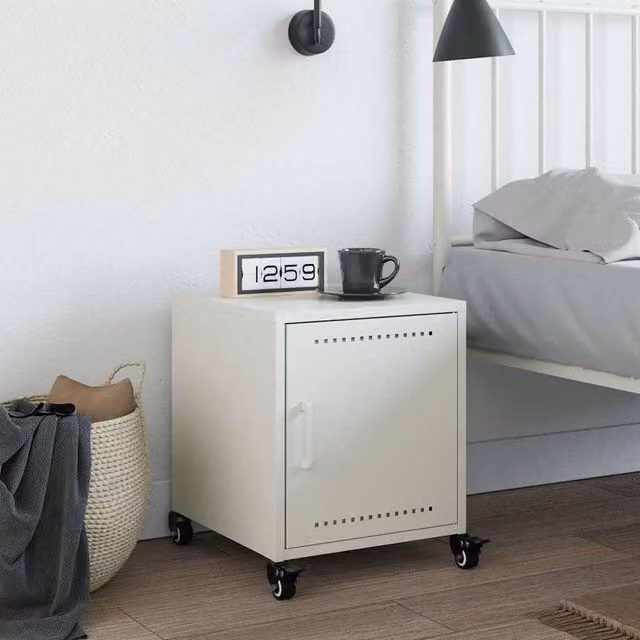 Berkfield Home White Metal Bedside Cabinet W/D/H: 36 x 39 x 43.5 cm – 1