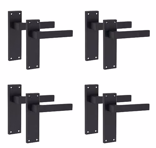 Golden Grace Straight Delta Latch Door Handles, 4 Pairs, Matt Black, 150mm – 1