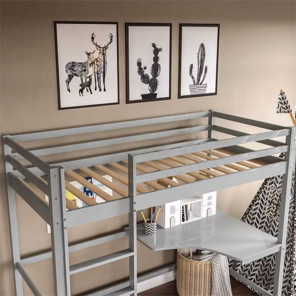 FORGEVIO Grey High Sleeper Bunk Bed Loft Cabin Bed for Children, W/D/H: 120 x 60 cm – 2
