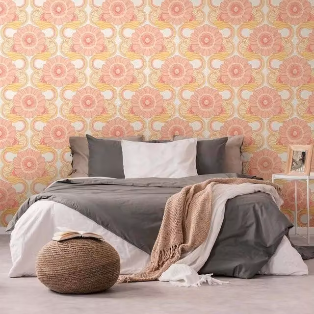 A.S. Création Retro 70s Floral Botanical Wallpaper in Pink and Yellow