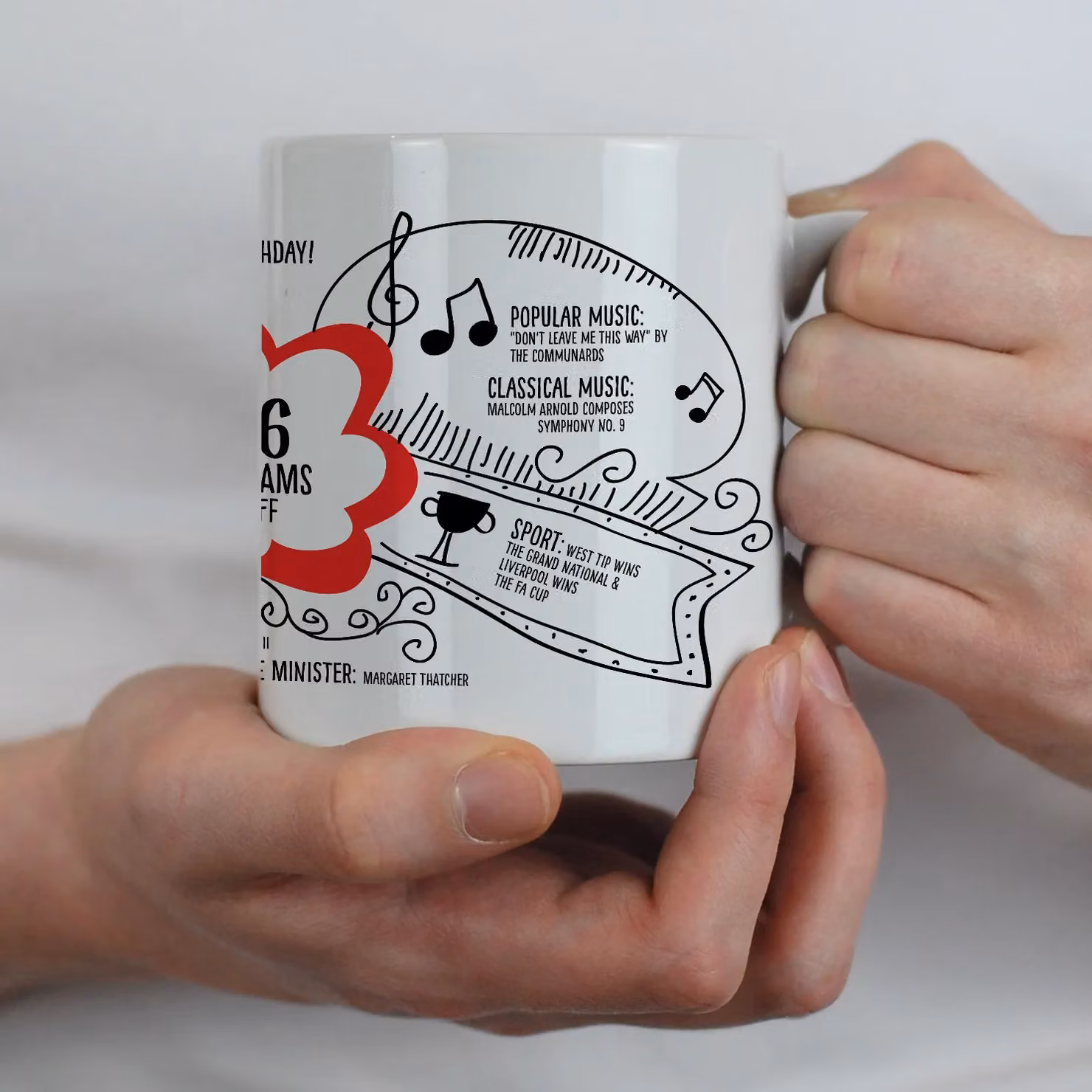 Afewhometruths Personalised 40th Birthday Mug, Born in 1986, Custom Name and Message, Red and White – 3