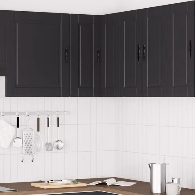 Berkfield Home Porto Black Modern Wall Mounted Kitchen Corner Cabinet with Hinged Doors W/D/H: 57 x 60 x 57 cm – 1