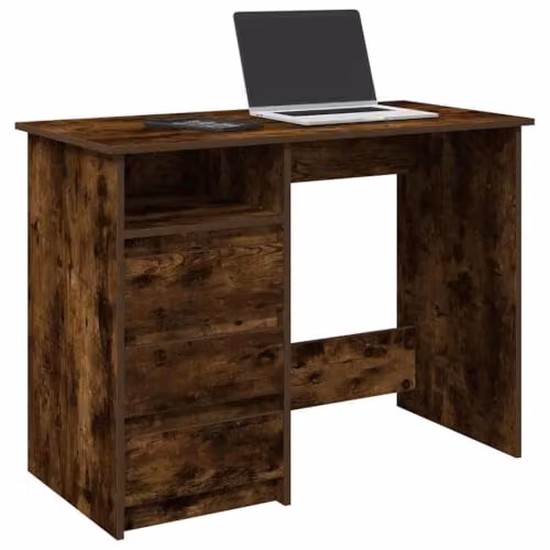 vidaXL Writing Desk in Smoked Oak, Brown, W/D/H: 102 x 50 x 75 cm – 3