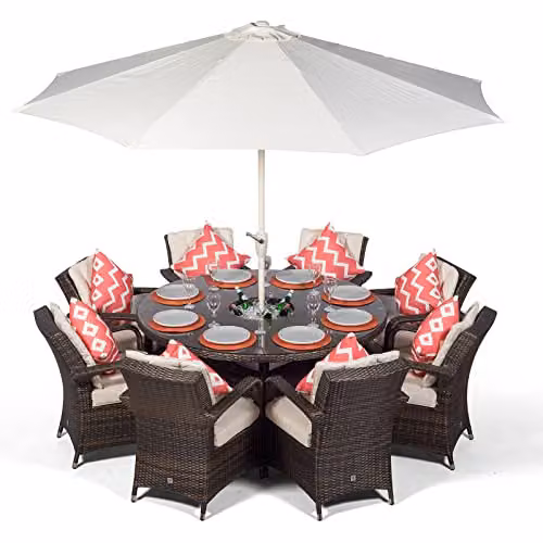 Thats Furniture Arizona 8 Seater Round Rattan Garden Dining Set with Ice Bucket Drinks Cooler in Brown, Diameter: 155 cm