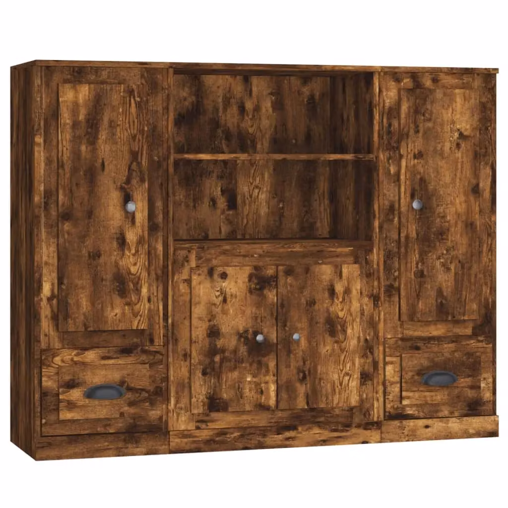 Berkfield Home Set of 3 Smoked Oak Tall Units in Brown Engineered Wood – 2