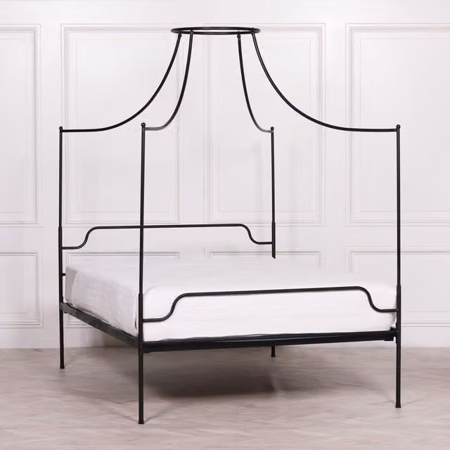 Glasstone Black Metal King Size Poster Bed with Canopy Frame, H 157 cm x W 150 cm x D 206.5 cm