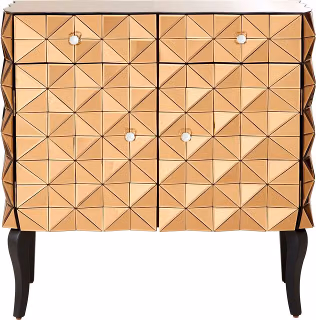 Orsina Modern Geometric Gold Sideboard Cabinet with Wood and Glass Shelving – 2