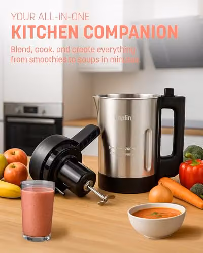 Keplin 3-in-1 Soup Maker and Blender in Silver with 1.2 l Capacity, Stainless Steel Finish and Keep Warm Function – 3