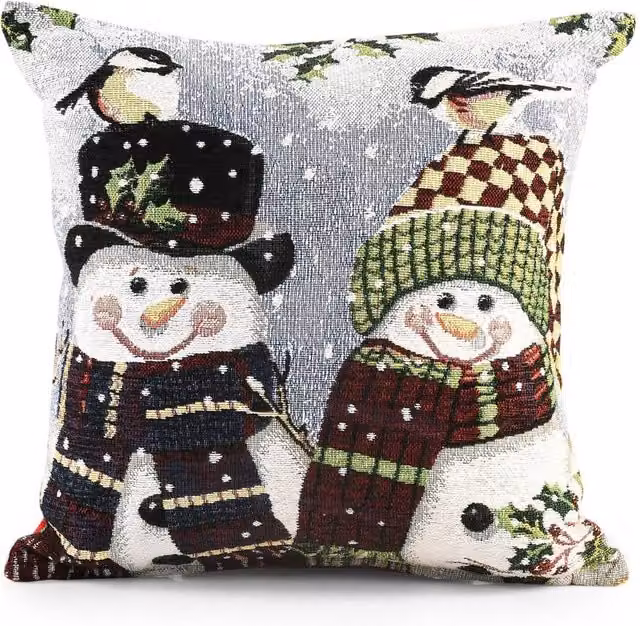 Velosso Xmas Happy Snowmen Filled Cushion in Blue and Multicolour, W x D: 43 x 43 cm – 1
