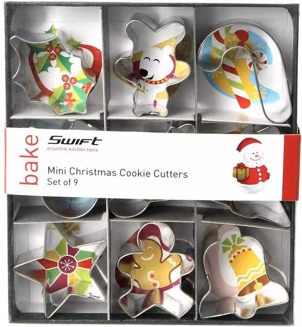 dexam Set of 9 Mini Christmas Cookie Cutters in Silver Metal