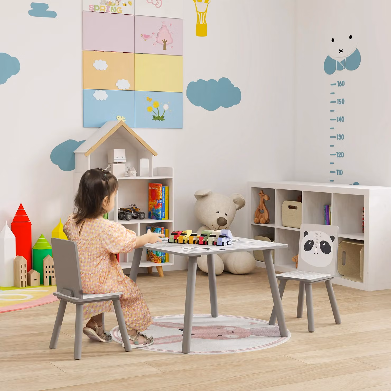 ZONEKIZ Kids Table and Two Chairs Set, 3 Piece Grey Childrens Furniture Set – 2