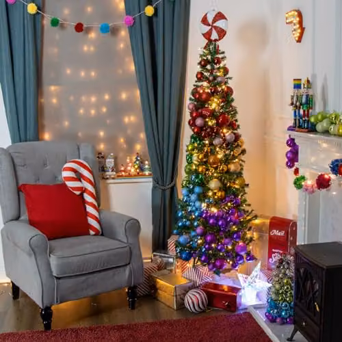 The Christmas Workshop 6ft Slimline Green Artificial Christmas Tree with Metal Stand – 8