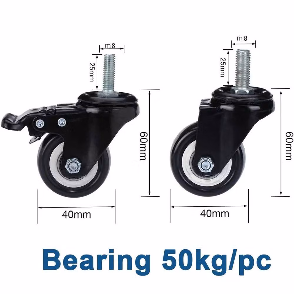 FLAVORA 4-Piece Heavy Duty Swivel Casters, Black, W: 52 cm – 2