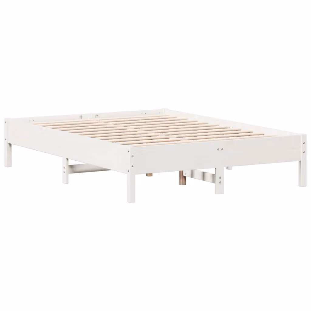 Berkfield Home White Solid Wood Pine Double Bed Frame W/D/H: 135 x 190 cm – 2