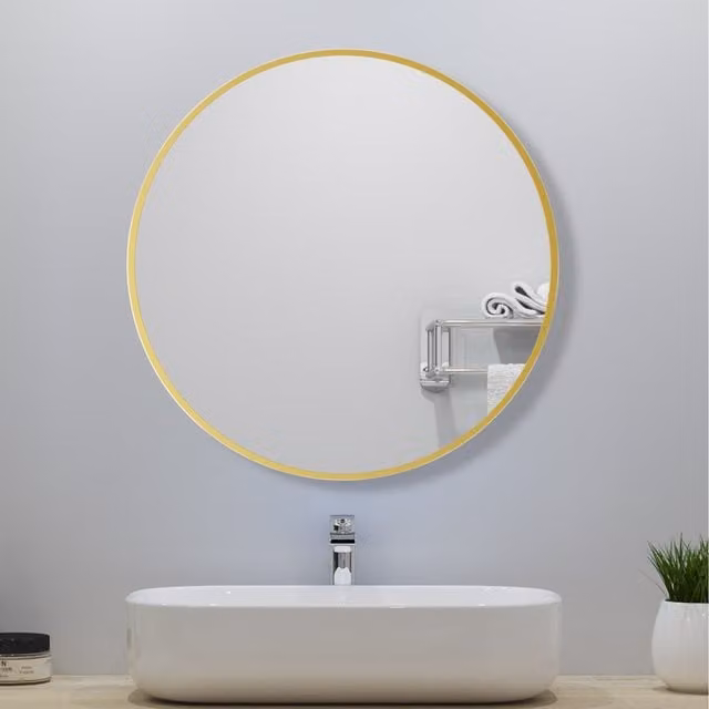 AicaBathroom Round Gold Metal Wall Mirror, Diameter: 40 cm