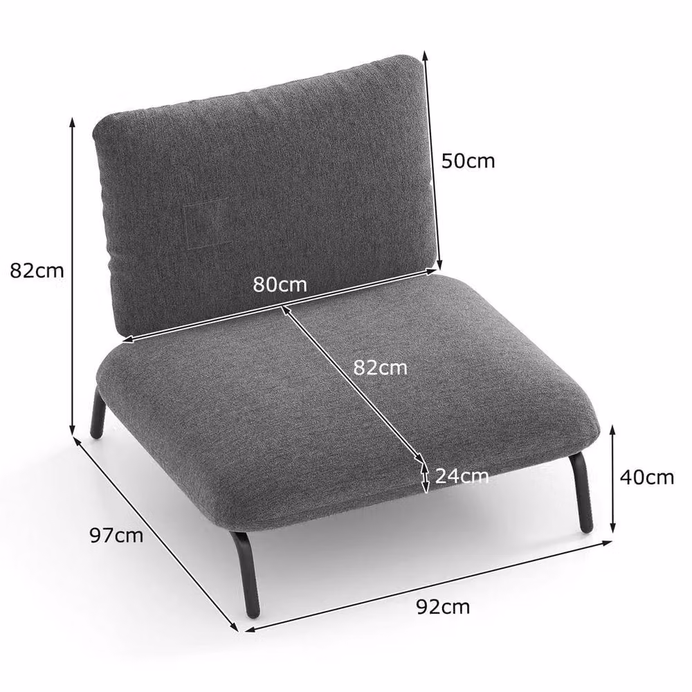 VOGREX Grey Oversized Modern Fabric Accent Chair with Metal Frame and Armrests – 4