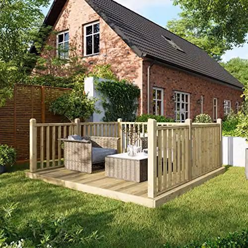 Powersheds Premium Wooden Decking Kit with Hand Rails on Three Sides, Brown