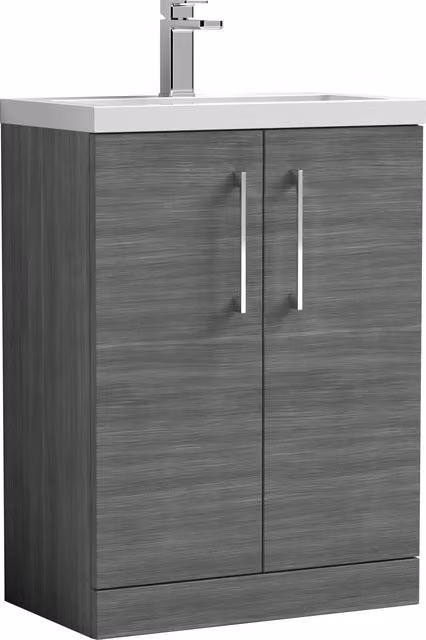 Balterley Modern Bathroom Vanity Basin Unit in Wood Grey with Chrome Handles, W: 60 cm, H: 84 cm