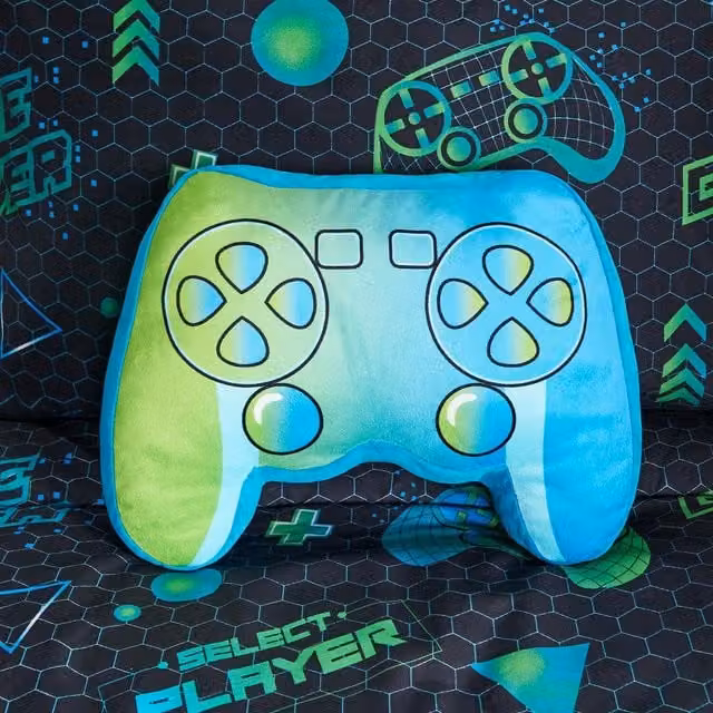 OHS Game Control Shaped Scatter Cushion in Blue and Multicolour