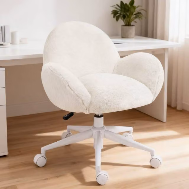 ERGOVEXA Modern Swivel Makeup Vanity Task Chair in Beige and White with Armrests and Castors, W/D/H: 64 x 75 x 67 cm