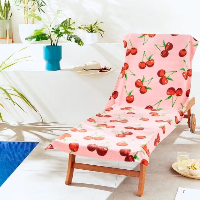 Catherine Lansfield Cherries Cotton Beach Towel, Pink, W/H: 78 x 200 cm