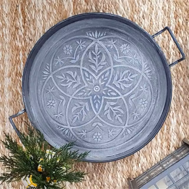 The Mia UK Mia Stone Series Round Serving Tray, Grey, Diameter: 47 cm